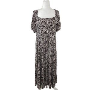 Boden Square Neck Jersey Maxi Dress Flora Sprig Black & Cream Sz 14 R (US)